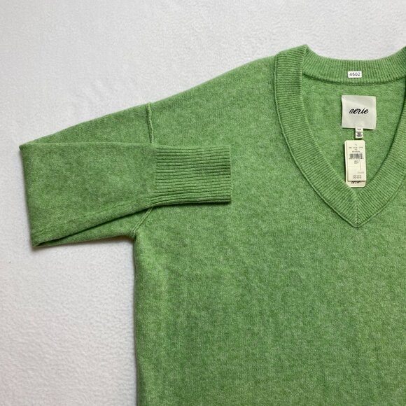 Aerie Unreal Oversized Sweater V-Neck Women's PS Green Super Soft NWT $59 - Picture 8 of 13